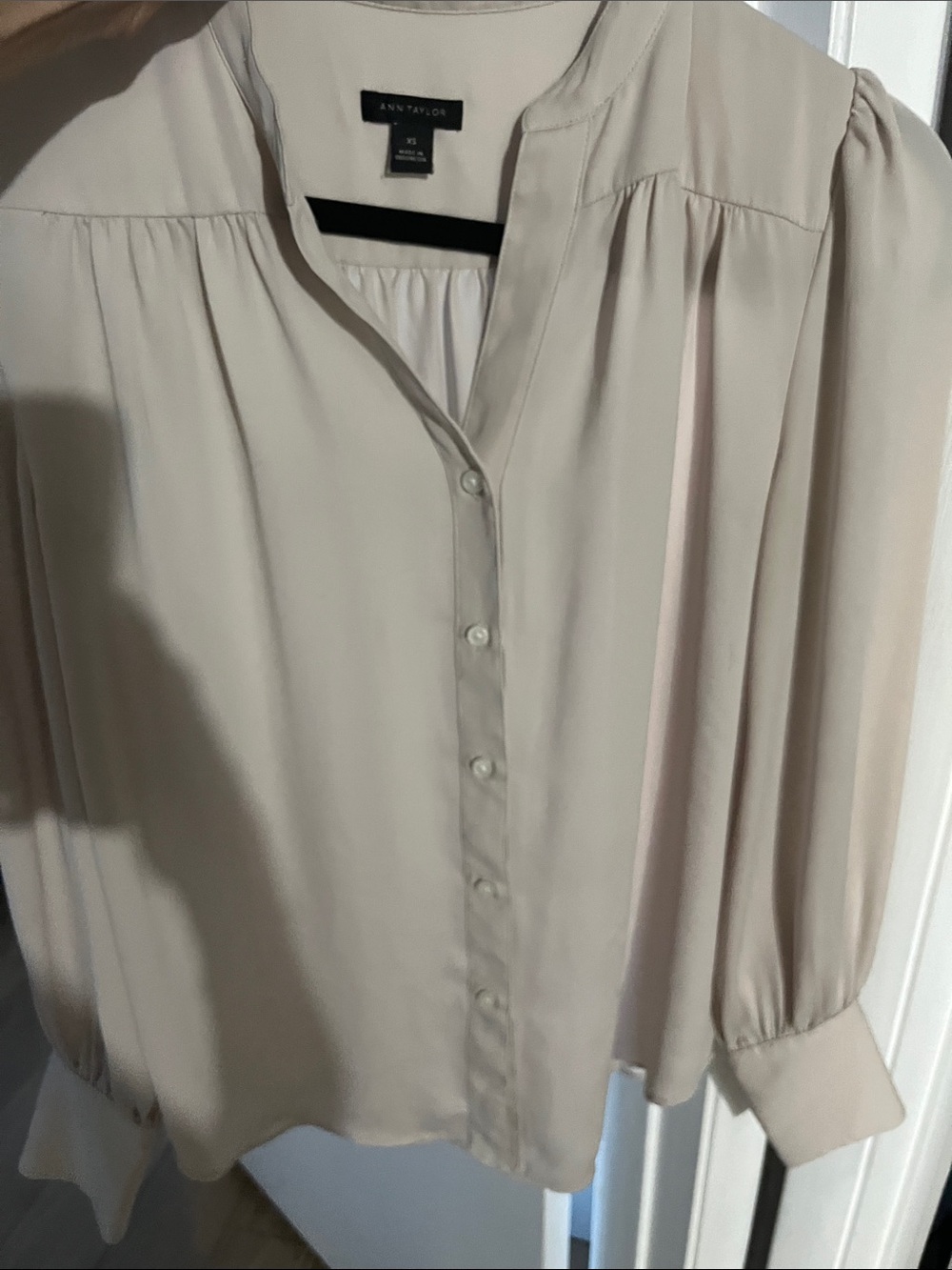 Ann Taylor xs Light Cream/very light taupe Button-Front Blouse